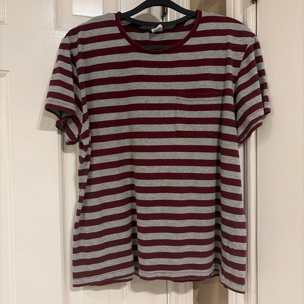 Sovereign Code Los Angeles Jakov Striped Pocket T-Shirt Wine Gray Size M